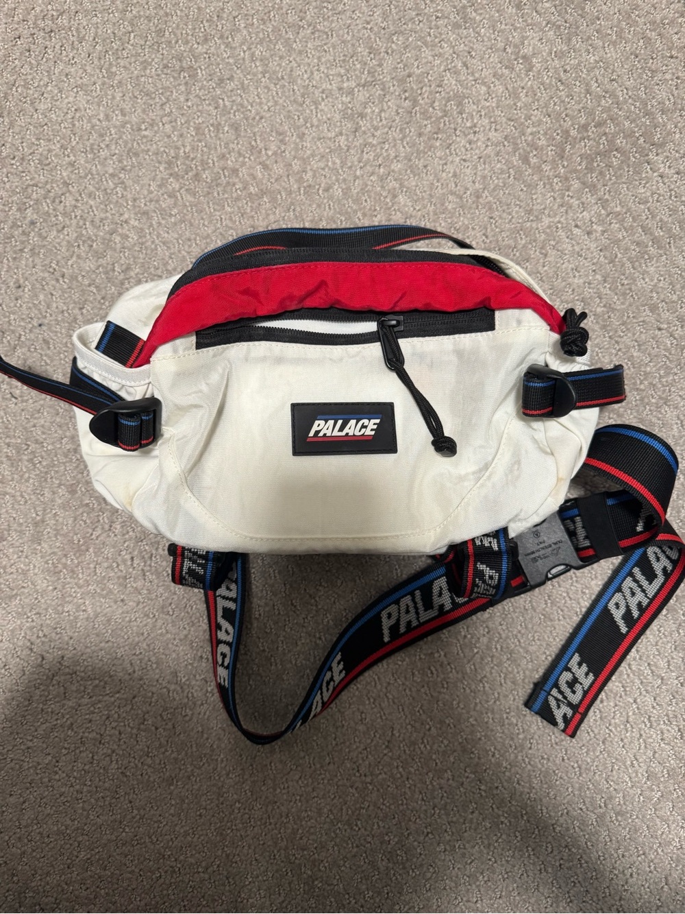 PALACE White and Red Logo Belt Bag with Branded Strap